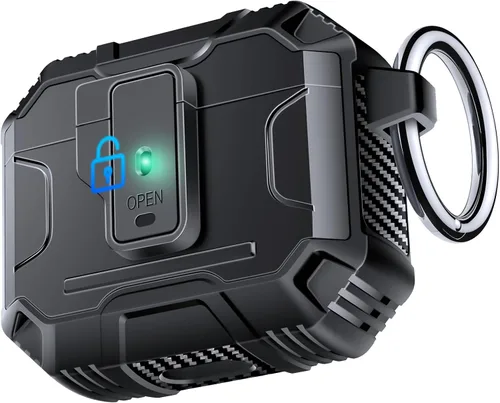 Vista 22 de Amoured AutoPOP - Funda para AirPods Pro de 1ª generación con cerradura y llavero, protección resistente de 360° y mecanismo de apertura de 1 clic