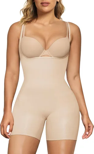 Vista 10 de SHAPERX - Body moldeador con control de abdomen para mujer, busto abierto, sin costuras, de compresión, de cintura alta