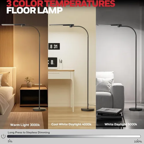 Vista 4 de Lámpara de pie LED Honeywell, lámparas de pie F4 Sunturalux™ de cuello de ganso para sala de estar, lámpara de pie alta regulable sin escalones
