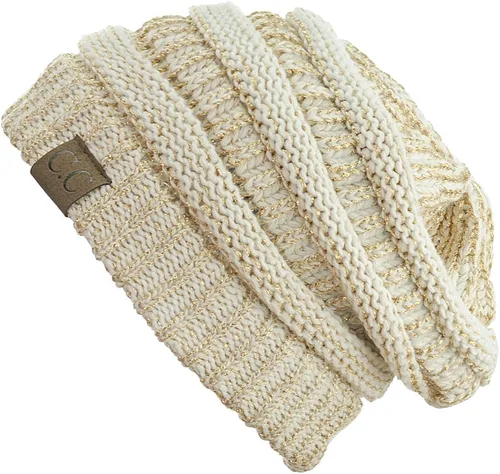 Vista 3 de C.C - Gorro de punto trenzado, elástico, moderno, grueso, suave y abrigado