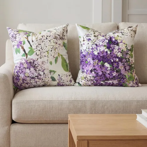 Vista 3 de Juego de 2 fundas de almohada decorativas de terciopelo con flores de hortensias moradas de 18 x 18 pulgadas, fundas de almohada decorativas