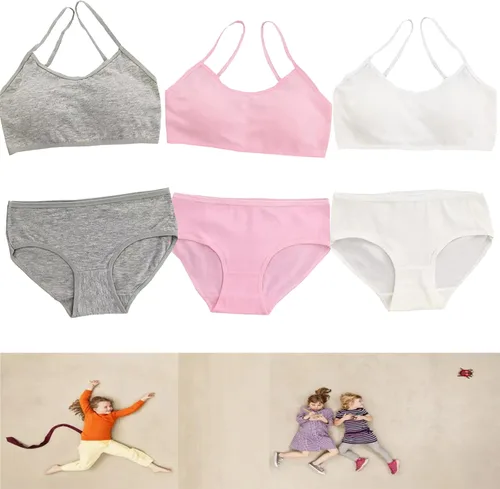 Vista 6 de Conjunto de ropa interior para niñas, sujetadores de entrenamiento para niñas con brasier de entrenamiento para niñas hipster, conjunto de bralette
