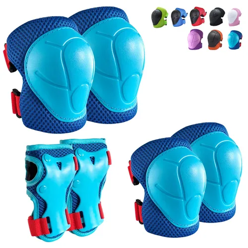 Vista 13 de Rodilleras para niños, rodilleras y coderas, conjunto de equipo de protección para niños y niñas con protectores de muñeca 3 en 1 para patinaje Negro