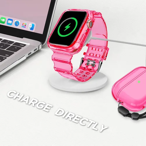 Vista 350 de DABAOZA - Correa transparente compatible con Apple Watch con estuche protector, correa deportiva de TPU con brillo para mujeres y hombres