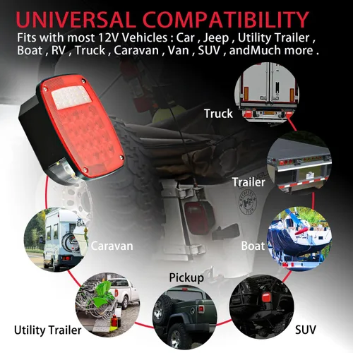 Vista 7 de Wellmax 2 luces traseras LED universales de 12 V con 38 LED rojos y blancos, luces de parada, giro, trasera, respaldo y señal