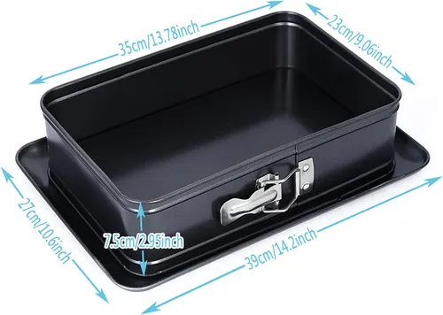 Vista 3 de Molde antiadherente antiadherente para tartas de queso, molde para tiramisú, molde rectangular con parte inferior extraíble, negro, 14 x 9 x 3