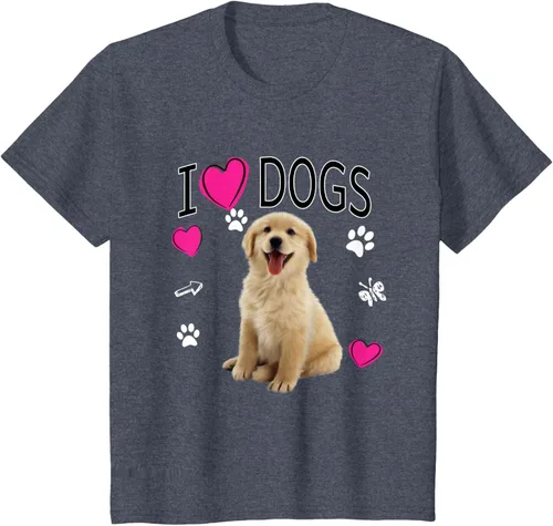 Vista 90 de Camiseta I Love Dogs - Camiseta Golden Labrador retriever, Azul Negro