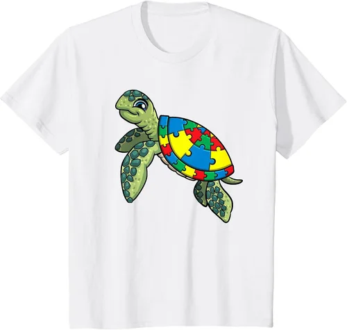 Vista 19 de Turtle Puzzle Pieces for Autism Awareness Kids Women Teacher T-Shirt Asphalt Grey