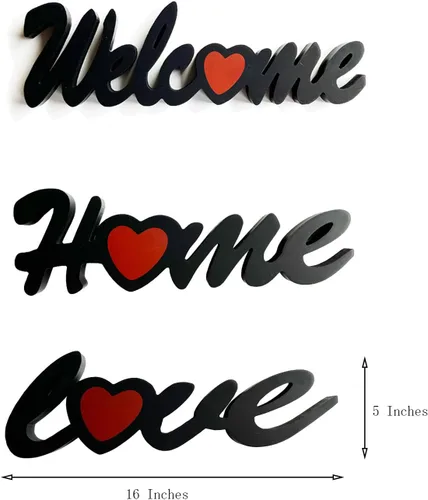Vista 2 de Letrero de madera con letras para mostrador de gabinete, decoración de corazón, letrero de pared con palabras recortadas para colocar de pie