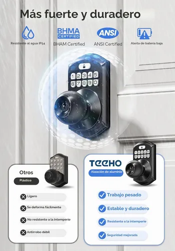 Vista 6 de TEEHO TE003 Cerradura de Puerta con Teclado de Entrada sin Llave con Manija, Cerraduras Inteligentes Digitales Electrónicas para Puerta Principal