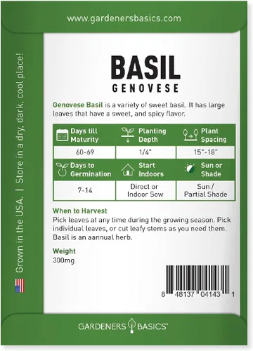 Vista 2 de Gardeners Basics Semillas de albahaca genovesa para plantar semillas de hierbas tradicionales sin OMG para el jardín de hierbas caseras son un gran