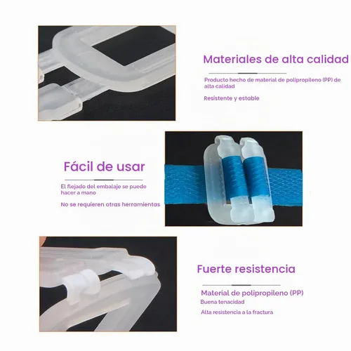 Vista 4 de Kit de flejado de bandas de embalaje de plástico, correas de polipropileno de 1/2 "x 500' y 100 hebillas, azul Correas de polipropileno de 1/2" x