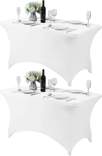 Vista 117 de Mantel de elastano para mesa de 6, 4 o 8 pies, universal, ajustable, para fiestas, banquetes, bodas y eventos, color verde manzana