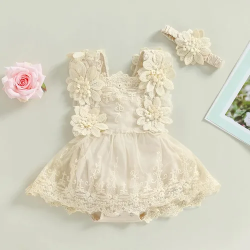 Vista 8 de Ropa de bebé niña Floral Boho Lace Romper Mameluco Mameluco Mono Mono Traje Verano Ropa Bebé Niñas