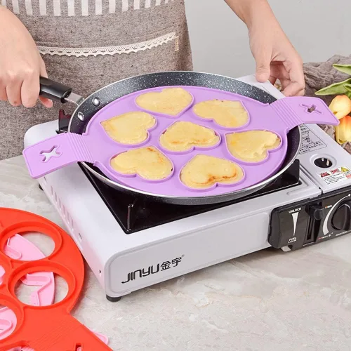 Vista 4 de Moldes antiadherentes para panqueques, molde de silicona para huevos fritos, reutilizable, para hacer panqueques, anillo de huevo, herramientas