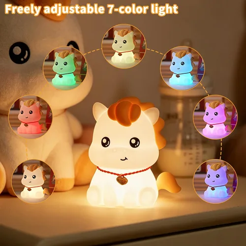 Vista 4 de Rechargeable Silicone Cute Pony Night Light for Kids - Dimmable Touch Lamp for Nursery, Bedroom Cute Baby Toddler Nightlight, Year of The Horse