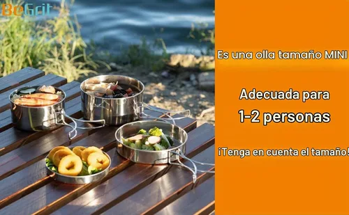 Vista 4 de BeGrit Mochilero Camping Cookware Mini Picnic Camping Cooking Mess Kit con Olla y Pan Set para Senderismo