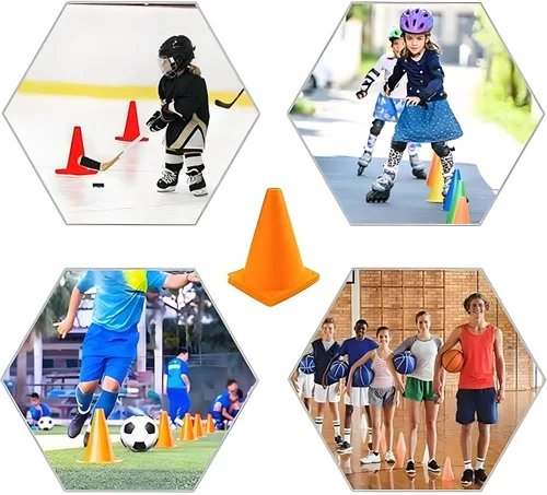 Vista 6 de Conos de fútbol YOQXHY (25 unidades, 7 pulgadas) Agility Training Sports Cone plástico con bolsa de transporte para niños fútbol Baloncesto Taladros