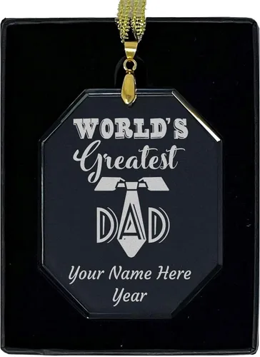 Vista 7 de LaserGram Personalized Glass Christmas Ornament, World's Greatest Dad, Custom Laser Engraved Gift Idea (Diamond Shape)