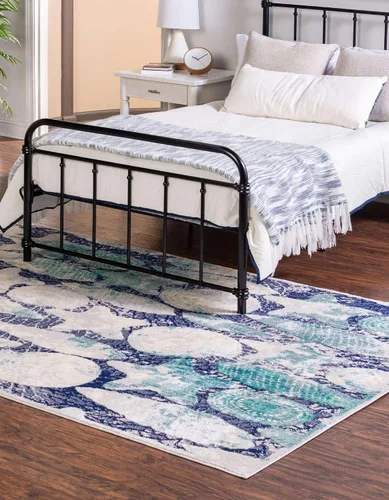 Vista 3 de Unique Loom Ariel Collection - Alfombra de área con diseño de estrella (2 pies x 3 pies 1 pulgada, rectangular, azul/marfil)
