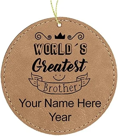 Vista 2 de LaserGram Personalized Christmas Ornament, World's Greatest Brother, Faux Leather, Custom Laser Engraved Gift Idea (Round Shape, Black with Gold)