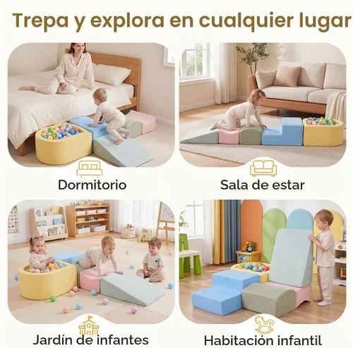 Vista 8 de INFANS Juguetes de escalada para niños pequeños, bloques de escalada de espuma y pozo de pelotas para bebé, juego de estructura de actividad de 5