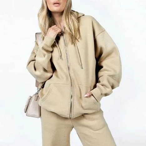 Vista 7 de Conjunto de 2 piezas de sudadera con capucha y pantalones con cremallera para mujer, sudadera con capucha Y2K, ropa de preparación Y2K, ropa estética