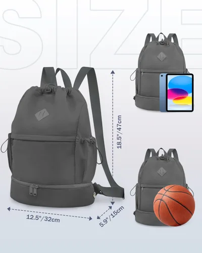 Vista 4 de Mochila deportiva con cordón, bolsa de gimnasio con compartimento para zapatos y bolsillo húmedo, bolsa de natación para mujeres y hombres, mochila