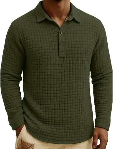 Vista 2 de Polo de punto para hombre, manga larga, ligero, informal, con cuello