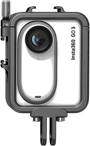 Vista 2 de Jaula de Marco de Aluminio con Funda de Silicona para Lente y Protector de Pantalla para Insta360 GO 3, Estuche Protector Duradero de Metal