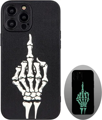 Vista 21 de X spirit Funda genial para iPhone 11, diseño de esqueleto de calavera, estilo gótico atrevido emo luminoso, dedo medio, rock n roll, se ilumina