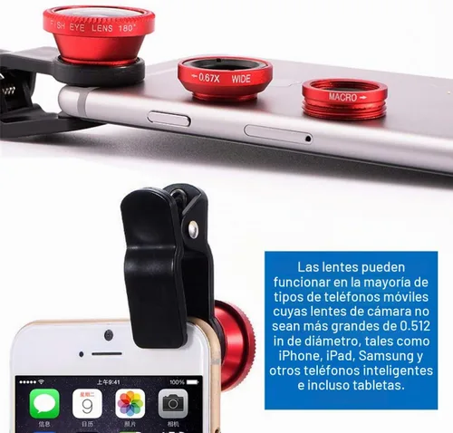 Vista 2 de KINGMAS Lente universal 3 en 1 de ojo de pez, lente de clip macro gran angular Kit de lente de cámara para iPad, iPhone, Samsung, Android