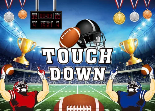 Vista 2 de Football Party Backdrop Touch Down Sports Match Medal Trophy Football Field Photography Background Kids Adults Boys Football Sports Themed Birthday