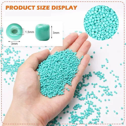 Vista 2 de 5000 cuentas de semillas de vidrio verde a granel, pequeñas cuentas espaciadoras de cintura para pulseras, collares, joyería, proyectos