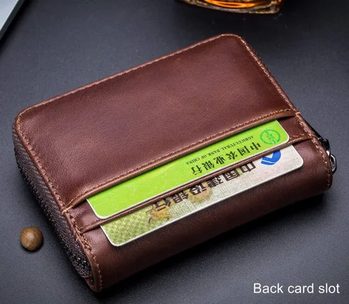 Vista 7 de BULLCAPTAIN Cartera de cuero genuino para hombre, tarjetero con cremallera para tarjetas de crédito, Marrón