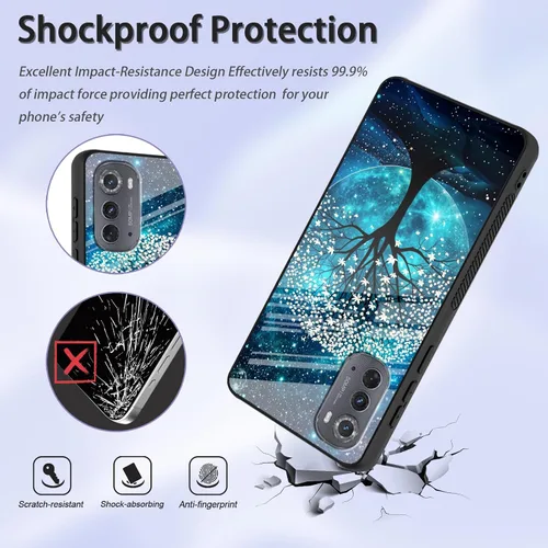 Vista 26 de Funda para Motorola Moto Edge 2022, cubierta trasera de vidrio templado con protector de pantalla, funda protectora a prueba de golpes para Motorola