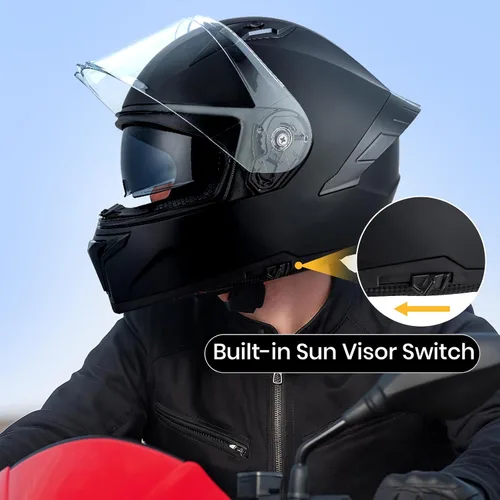 Vista 5 de Favoto - Casco de cara completa con viseras duales, Casco de motocicleta aprobado por DOT, Casco ligero para motocicleta de calle, bicicleta