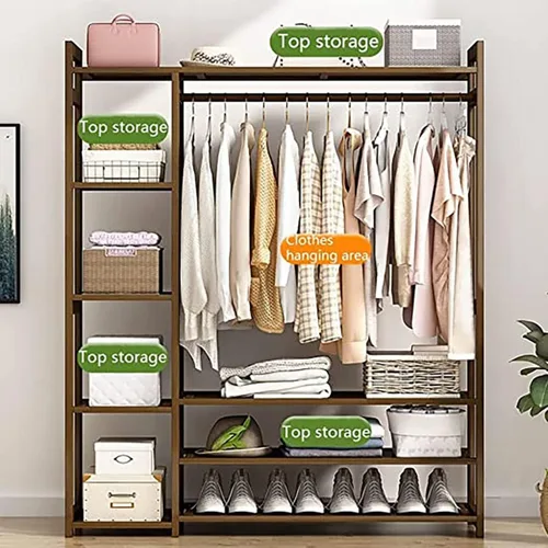 Vista 3 de Perchero de bambú para ropa con 3 estantes, organizador de armario, para el hogar y el dormitorio (39.4 x 11.8 x 59.1 in)