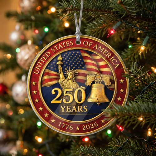 Vista 4 de Adorno de 250 aniversario de Estados Unidos, adorno de Navidad de águila patriótica, recuerdo acrílico 2D impreso de doble cara, 1776-2026 250