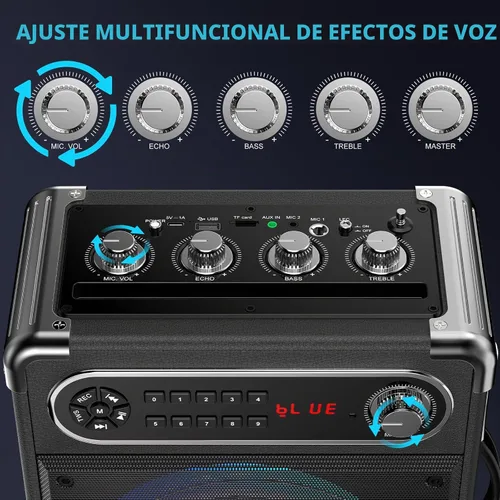 Vista 7 de JYX - Máquina de karaoke con dos micrófonos inalámbricos, altavoz Bluetooth portátil con ajuste de graves/agudos, sistema de PA con control remoto