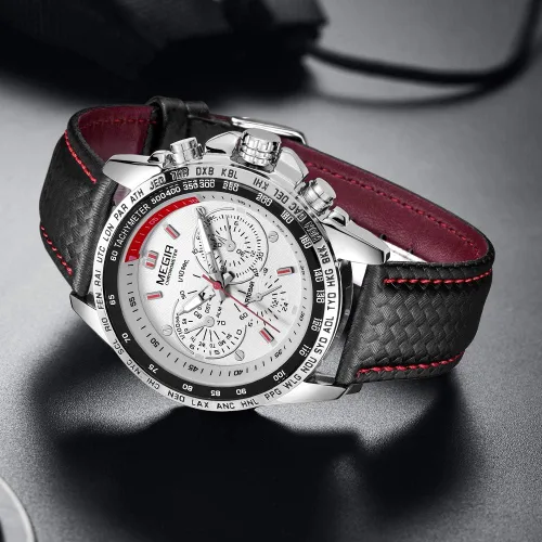 Vista 5 de MEGIR Reloj de cuarzo analógico luminoso para hombre, con correa de poliuretano, calendario de esfera grande para negocios, trabajo, escuela