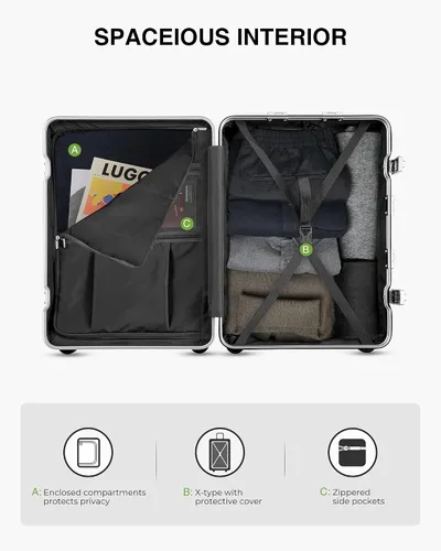 Vista 8 de LUGGEX Equipaje con marco de aluminio, maleta rígida 100% PC con 4 esquinas, juego de equipaje sin cremallera con ruedas giratorias, marino, Luggex