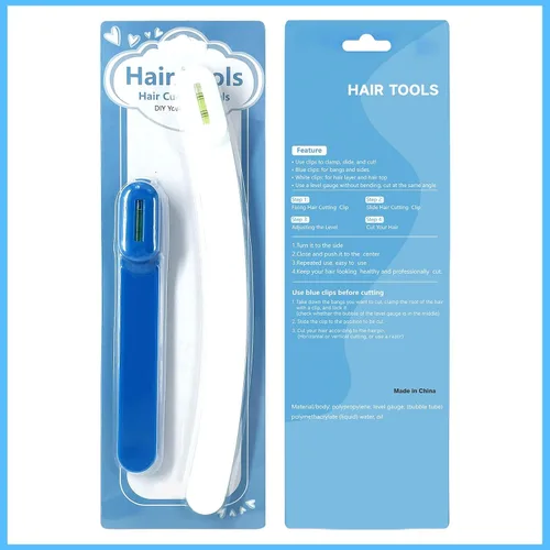 Vista 6 de Herramientas profesionales para el peinado: kit de capas y recorte de bricolaje con clips, guía para flequillo, capas, puntas abiertas - azul