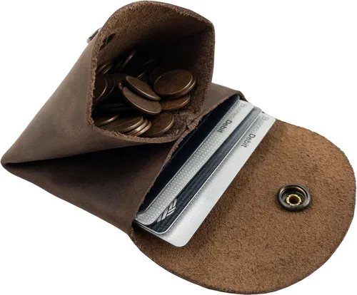 Vista 4 de Hide & Drink, Estuche para tarjetas de doble bolsillo hecho a mano de cuero de grano completo, soporte para identificación, cartera Minimalis
