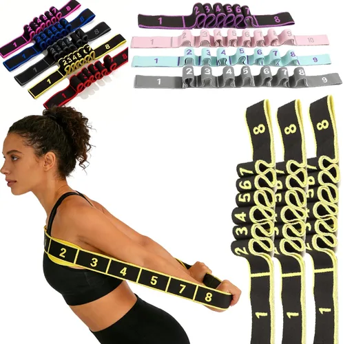 Vista 20 de Banda de resistencia de fitness para estiramiento y yoga, banda de resistencia de yoga ajustable de 8 segmentos con asas para brazos, ejercicio