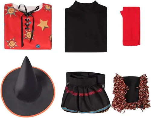 Vista 7 de Disfraz de mago para mujer, disfraz de bruja para cosplay, falda de sombrero, bufanda, traje de fiesta de Halloween