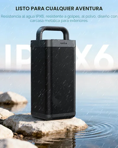 Vista 3 de COMISO Altavoz Bluetooth portátil con graves profundos, 150W de potencia máxima, altavoz impermeable IPX6 para exteriores con 12 horas