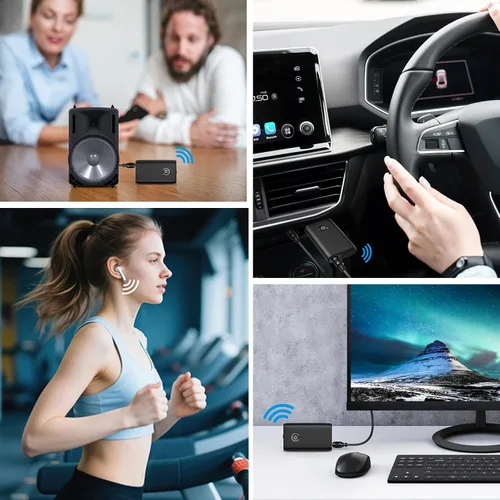 Vista 7 de Adaptador Bluetooth auxiliar para automóvil, receptor transmisor Bluetooth 2 en 1, adaptador inalámbrico portátil, receptor de audio auxiliar