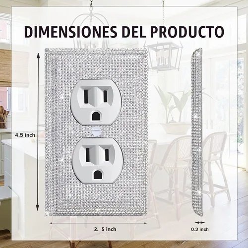 Vista 2 de 4 Piezas Cubiertas de Tomacorriente con Diamantes de Imitación Plateados Brillantes Placa de Pared 1 Gang Toggle Cubierta de Interruptor de Luz