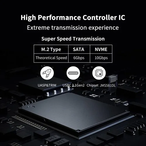Vista 10 de Carcasa SSD SATA NVMe SSK, lector adaptador M.2 a USB USB-C 3.2 Gen 2 For NVMe & SATA SSD,Tool-Free, M/B+M Key, PCIe 10Gbps / SATA 6Gbps, UASP